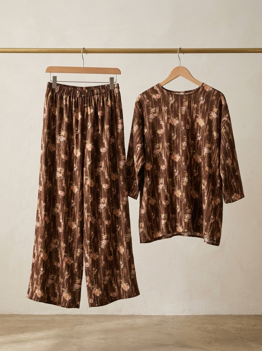 One Set Rayon - Floral Mocha