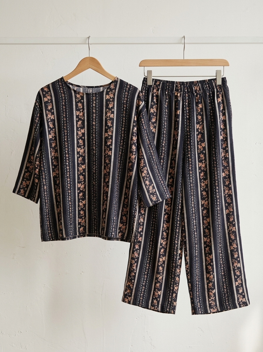 One Set Rayon - Salur Floral Black