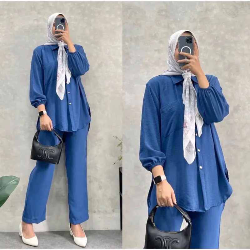 One Set Hijab Tunik Biru
